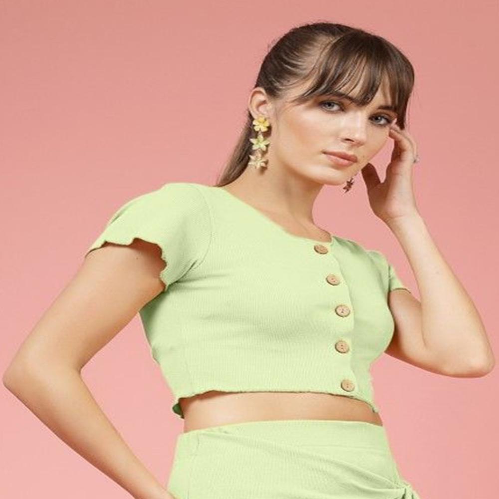 Ribbed Fitted Crop Top - Color: Green