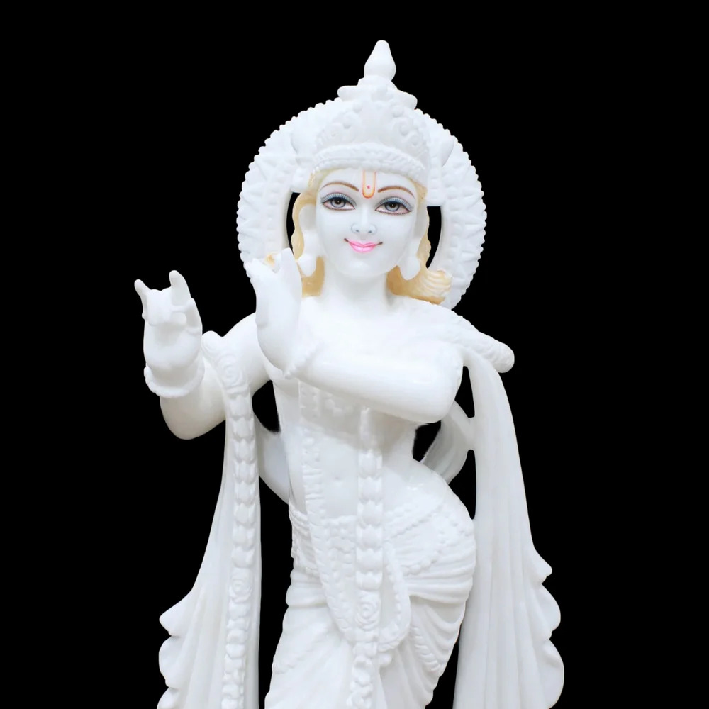 Polished Marble Krishna Statue