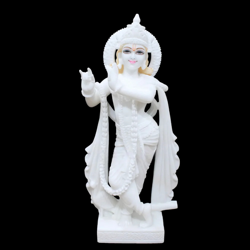 Polished Marble Krishna Statue