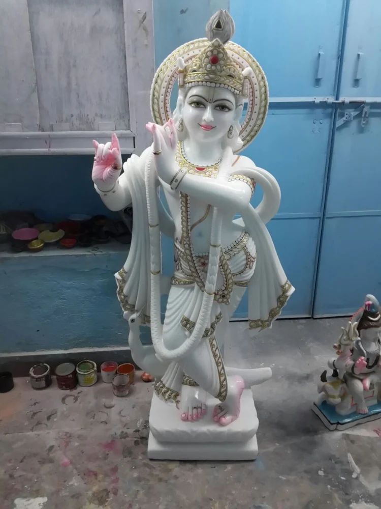 Polished Marble Krishna Statue