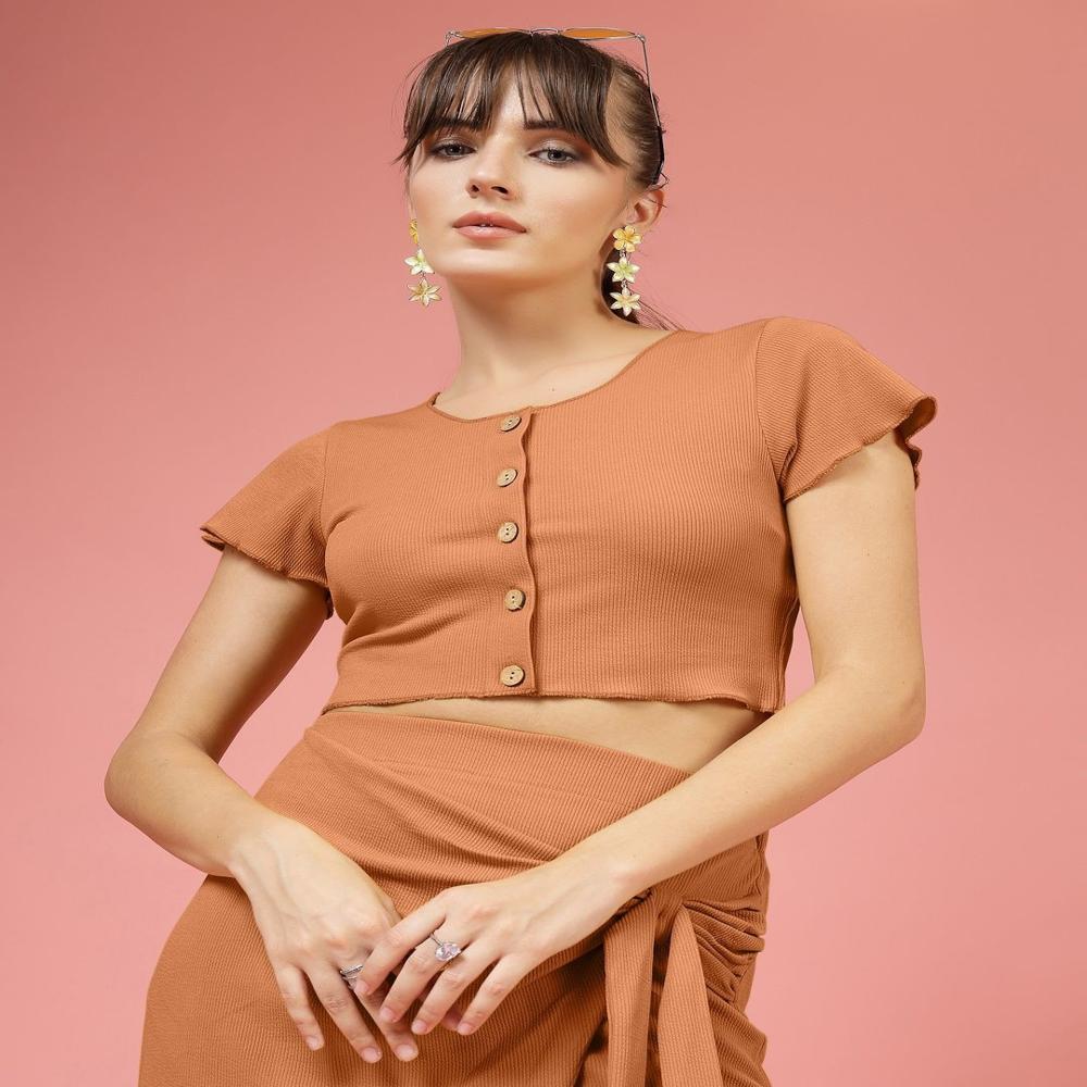 Ribbed Crop Top - Color: Orange