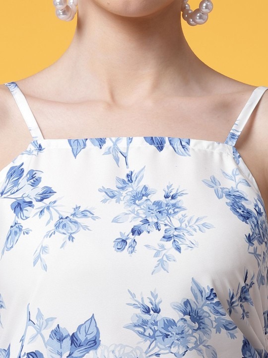 Women Floral Printed Shoulder Straps Party Sheath Dress