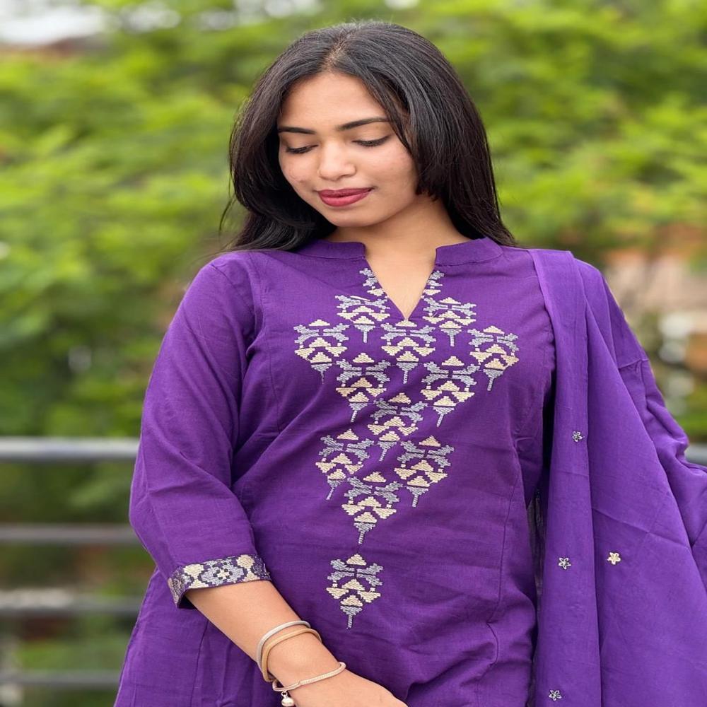 A Line Kurti Set - Color: Purple