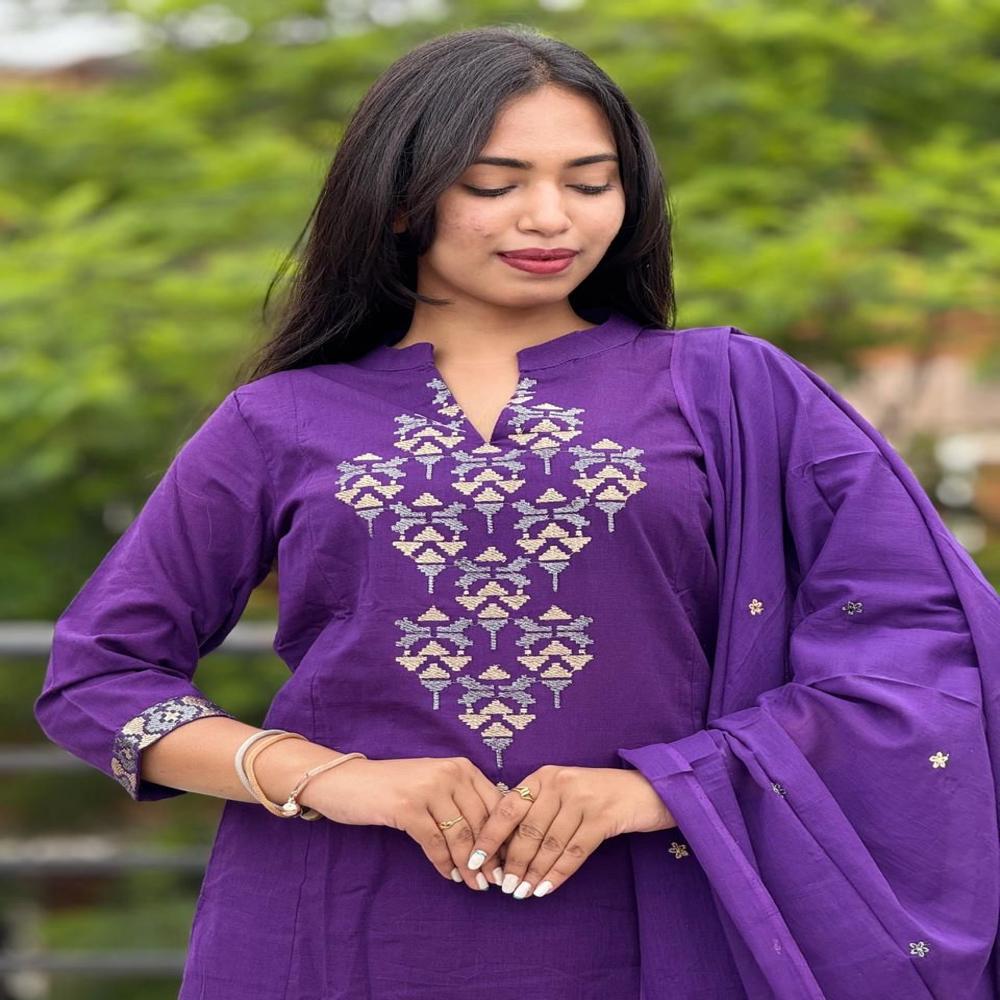 A Line Kurti Set - Color: Purple