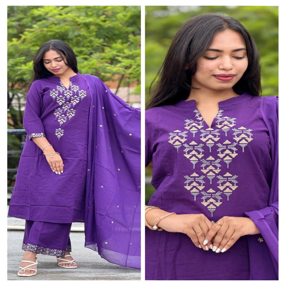 A Line Kurti Set - Color: Purple