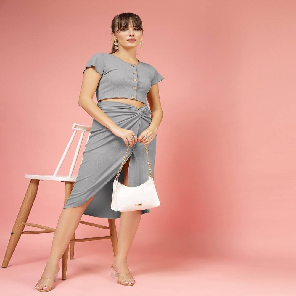 Women Crop Top with Skirt Set