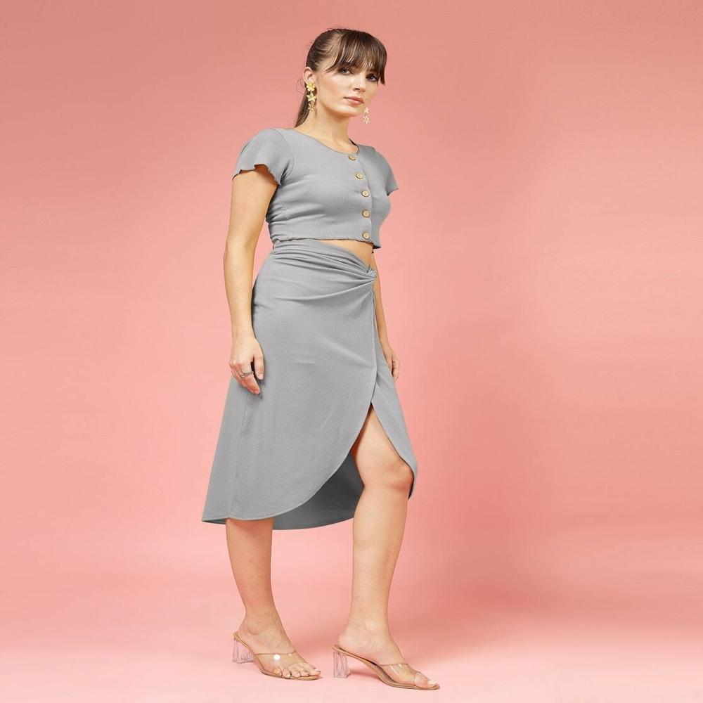 Women Crop Top with Skirt Set