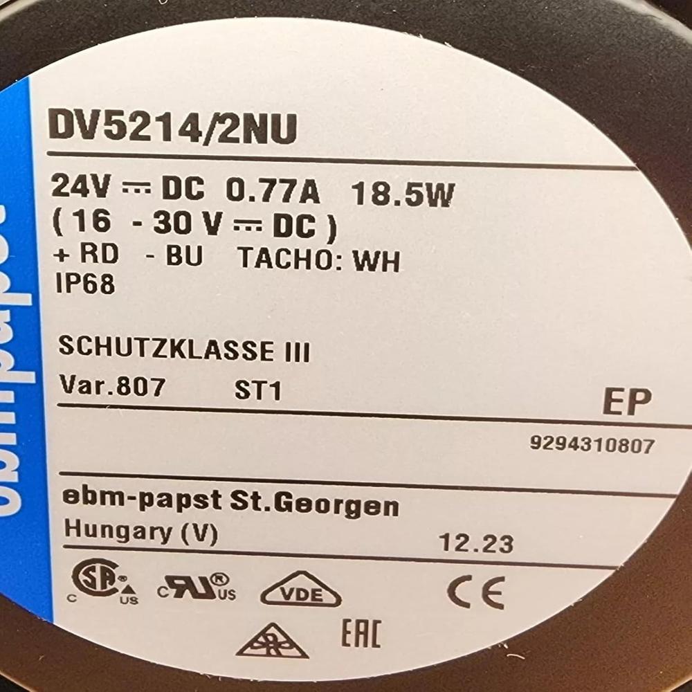 Ebmpapst Dv5214/2nu Axial Fan 24v-0.77a 18.5w Dc Brushless Air Cooling Fan 5000 Rpm 172 * 172 * 38mm 3wire - Color: Black