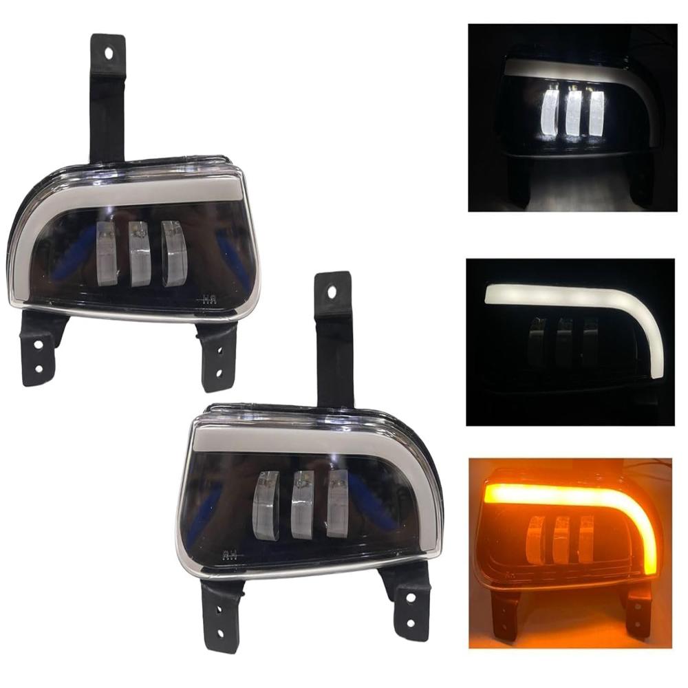 K D LED DRL Fog Lamp Set with Indicator for Mahindra Scorpio Mhawk HARLEY 2008-2017, Black
