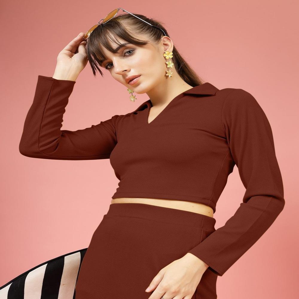 Fitted Crop Top - Color: Brown