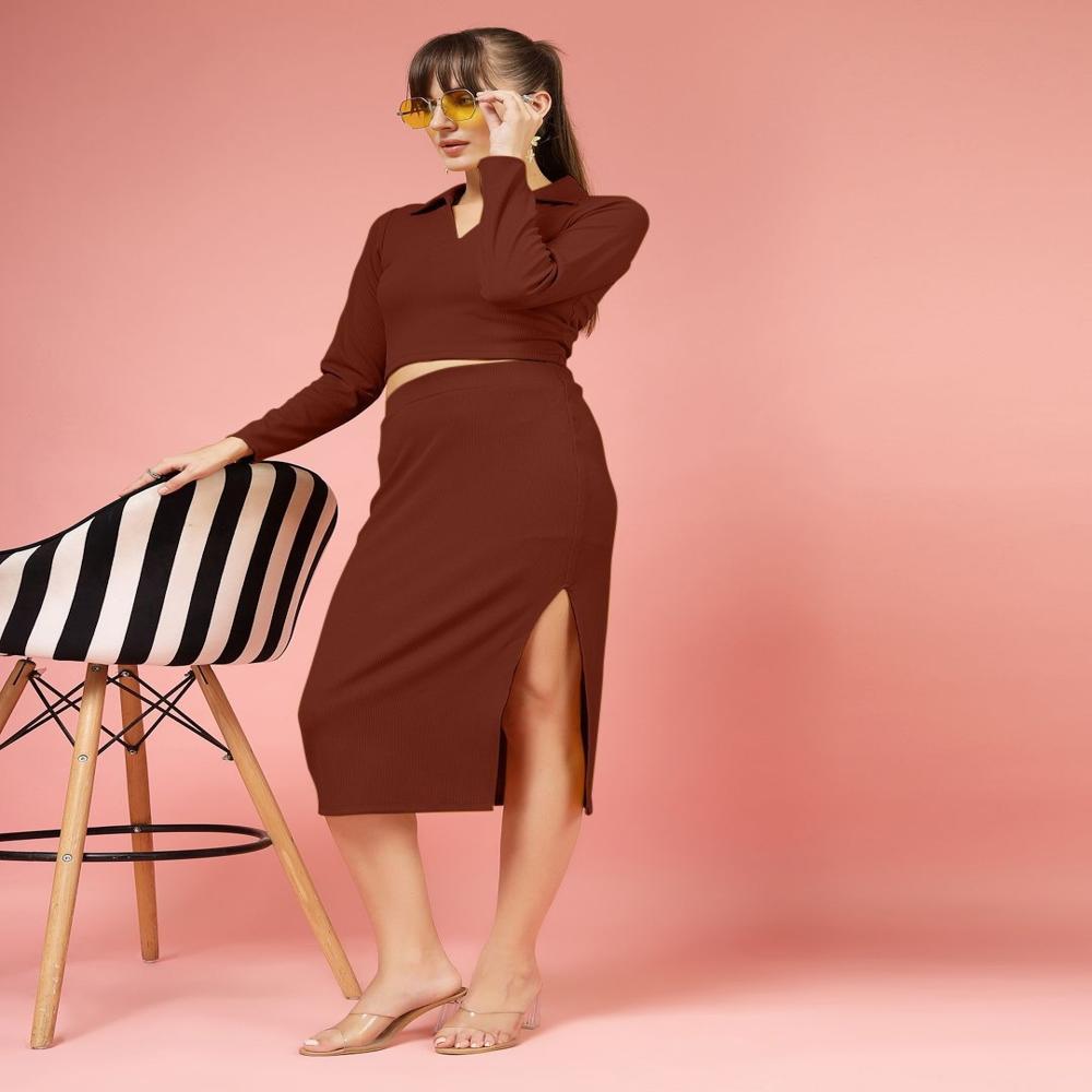 Fitted Crop Top - Color: Brown