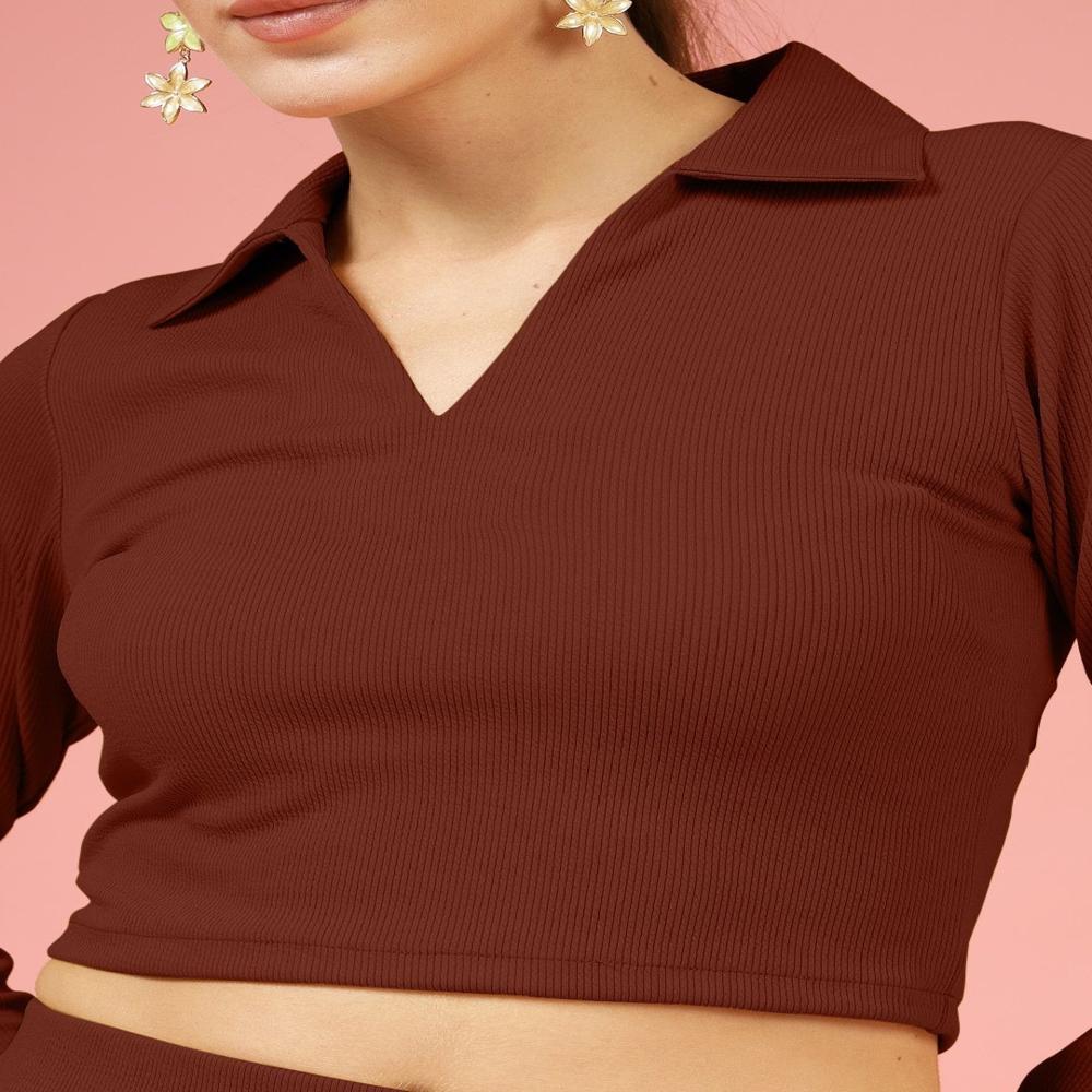Fitted Crop Top - Color: Brown