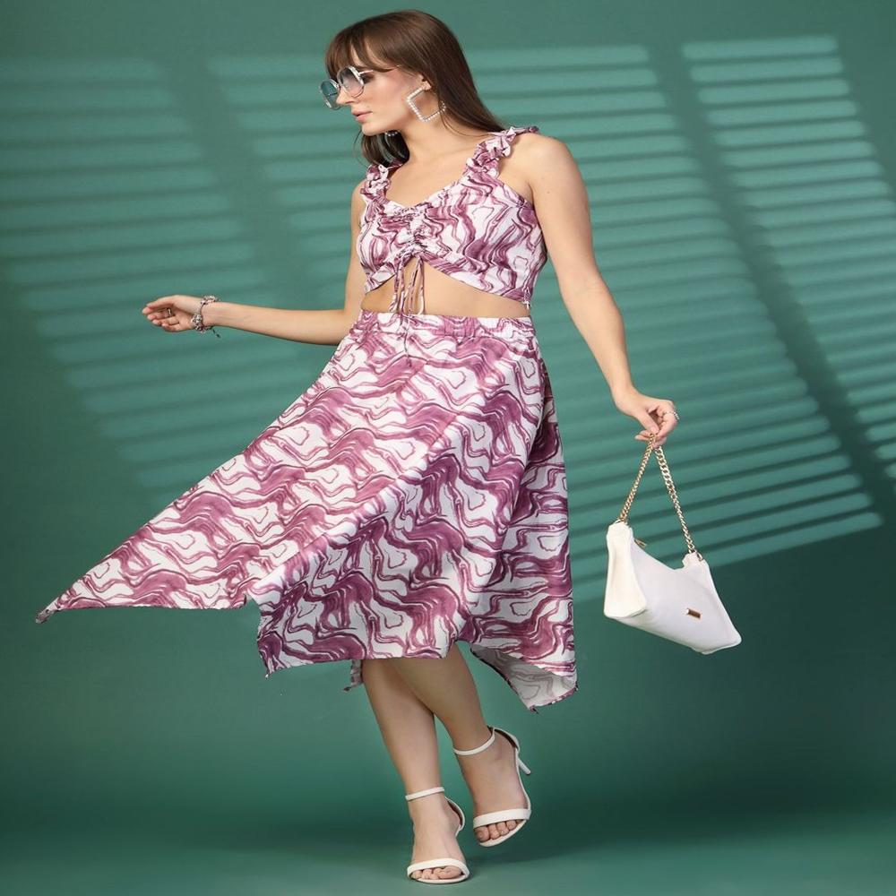 Printed A-Line Midi Skirt - Color: White