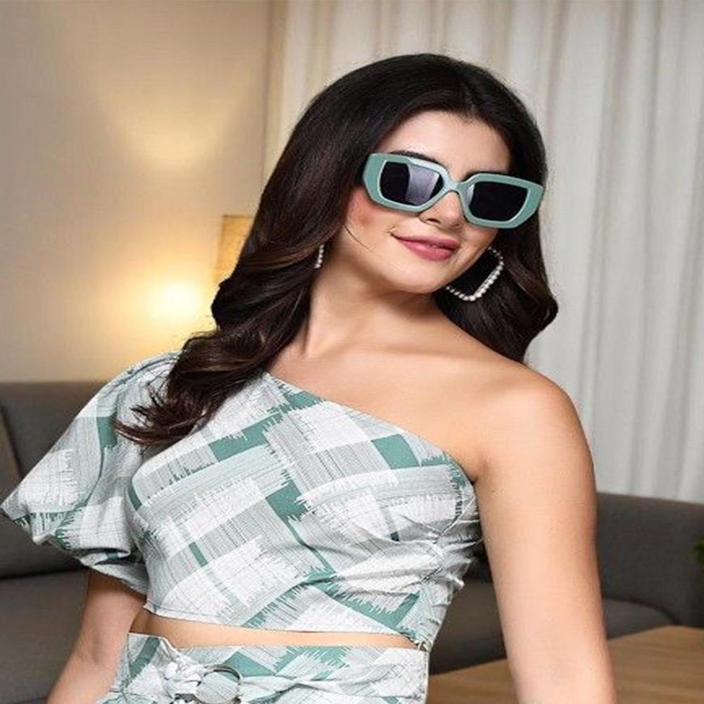 Print One Shoulder Bell Sleeve