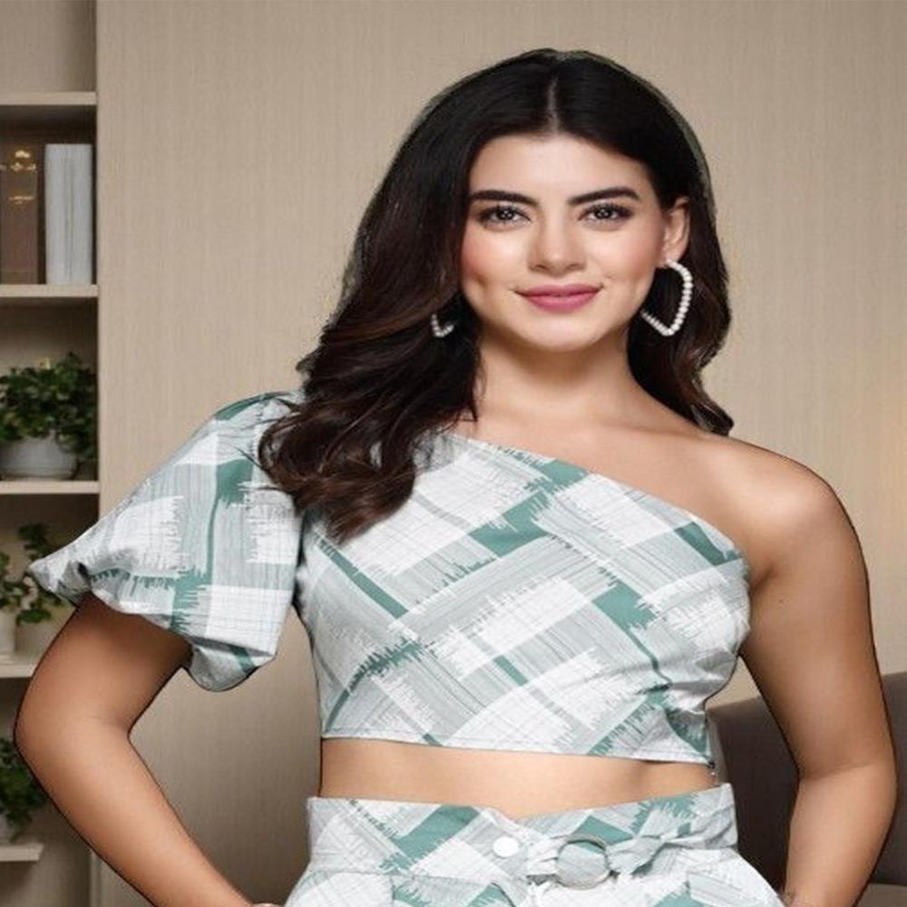 Print One Shoulder Bell Sleeve