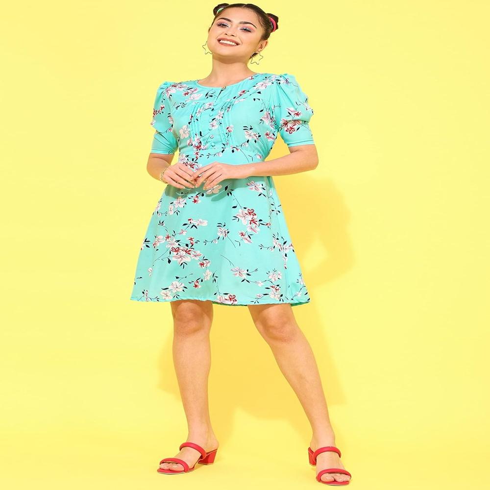 Women'S Floral Round Neck Green Dresses - Ethnic Region: Indian