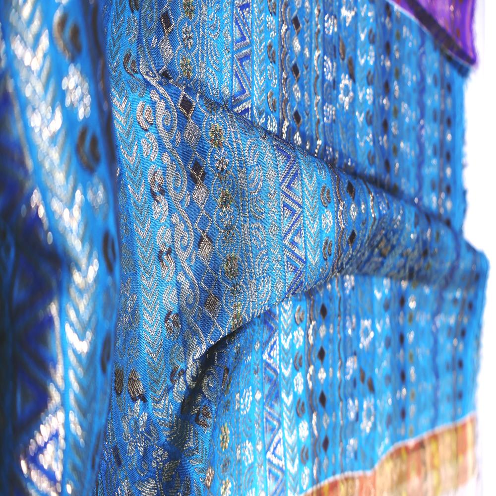 Blue Dola Silk Jacquard Printed Fabric for Stylish Coats