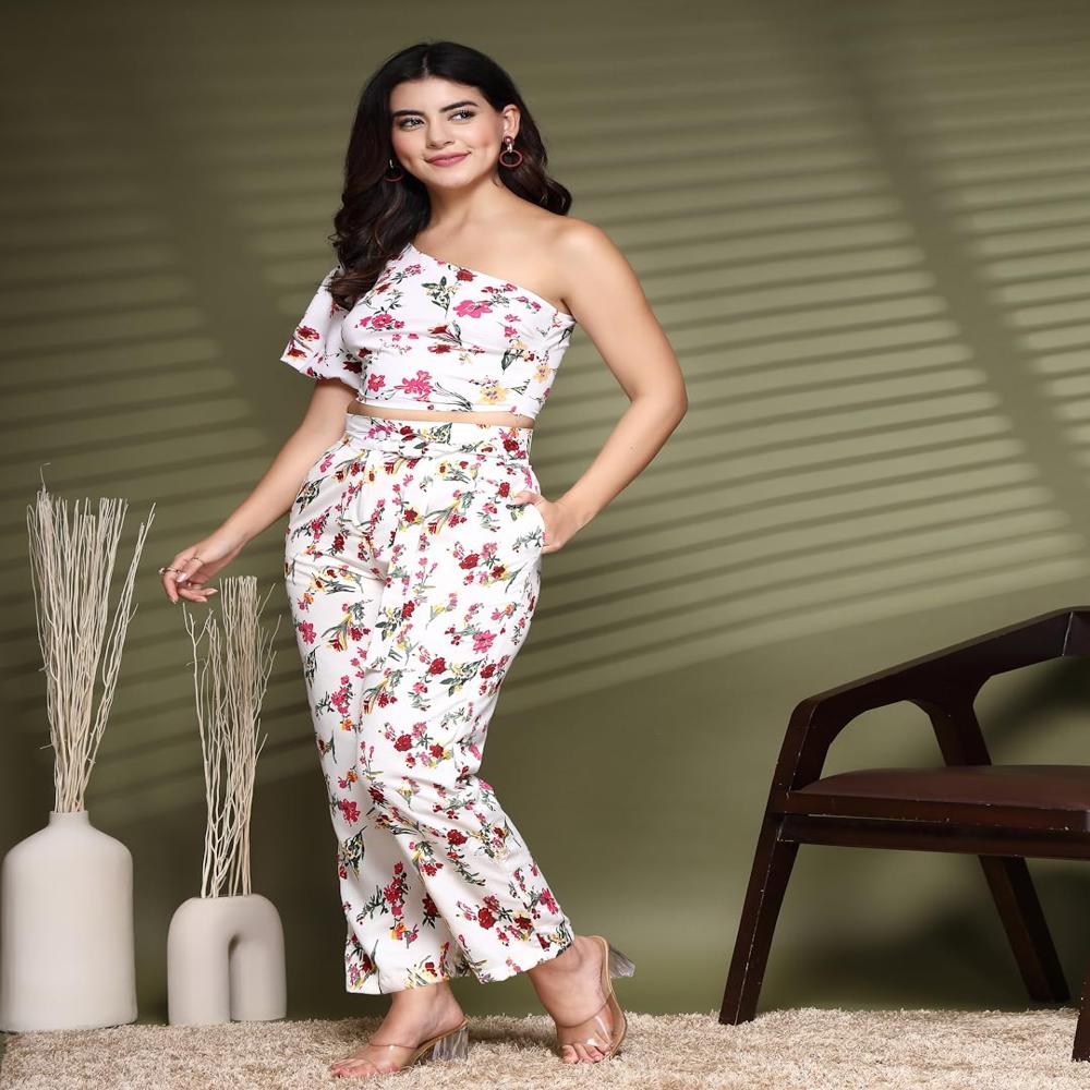 Crepe Top And Trouser Pant Set - Color: White