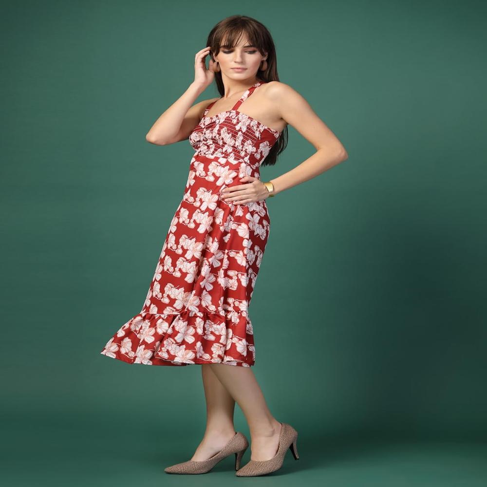 Women Floral Printed A-Line Midi Dress