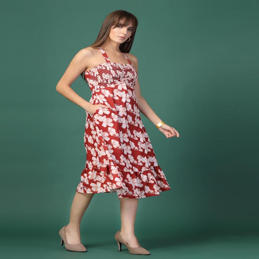 Women Floral Printed A-Line Midi Dress