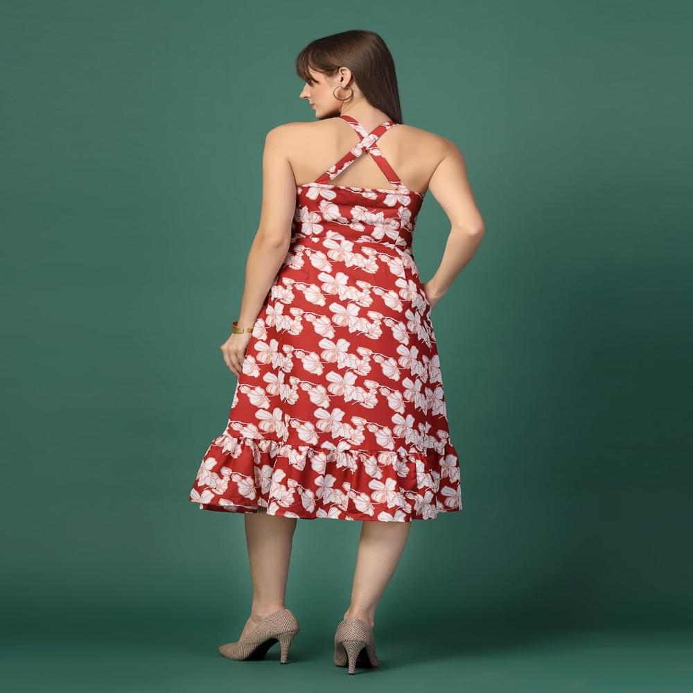 Women Floral Printed A-Line Midi Dress
