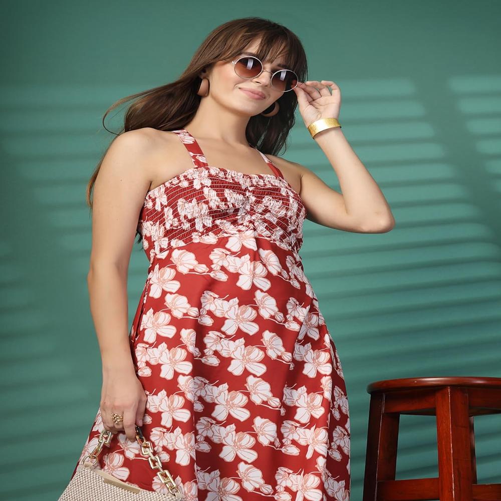 Women Floral Printed A-Line Midi Dress