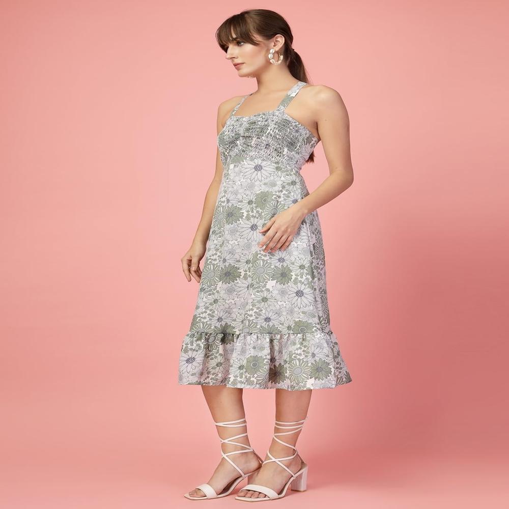 A-Line Printed Crepe Midi Dress