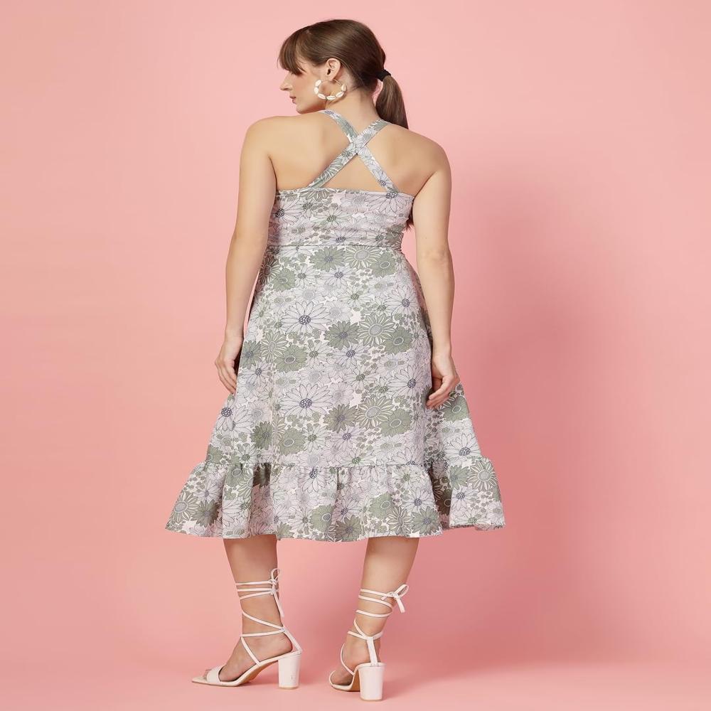 A-Line Printed Crepe Midi Dress