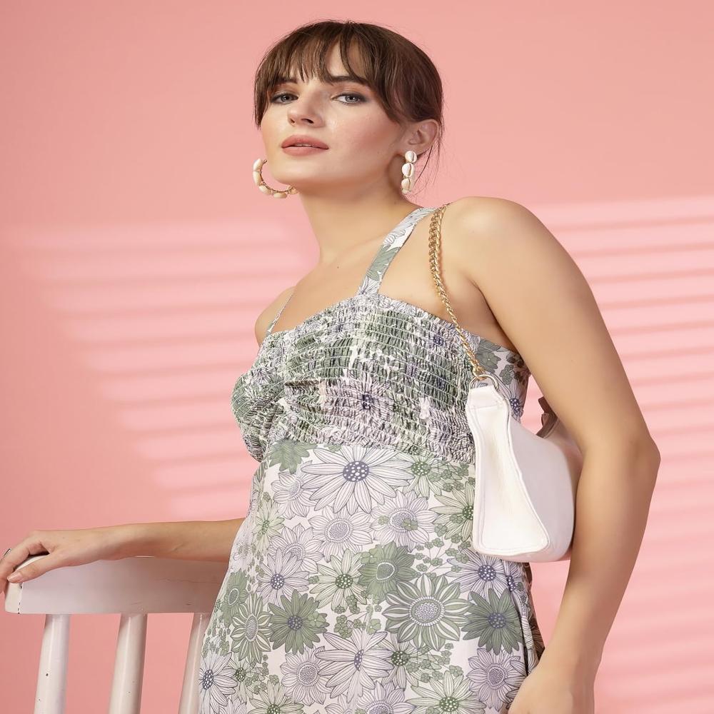 A-Line Printed Crepe Midi Dress