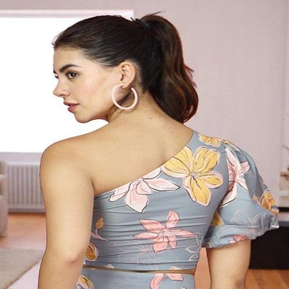 Floral Printed One Shoulder Crop
