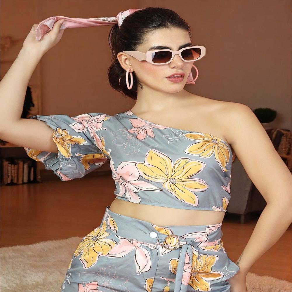 Floral Printed One Shoulder Crop
