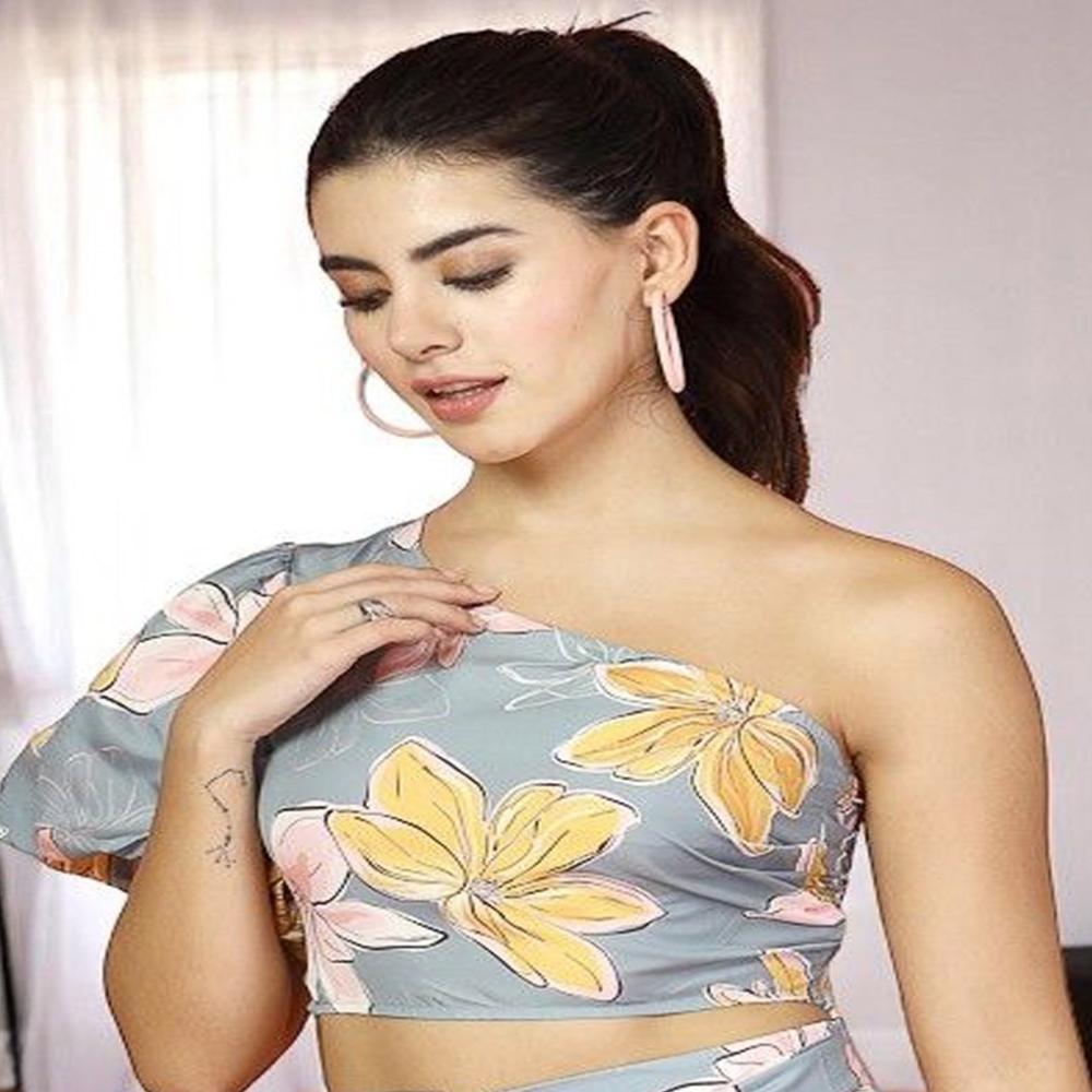 Floral Printed One Shoulder Crop