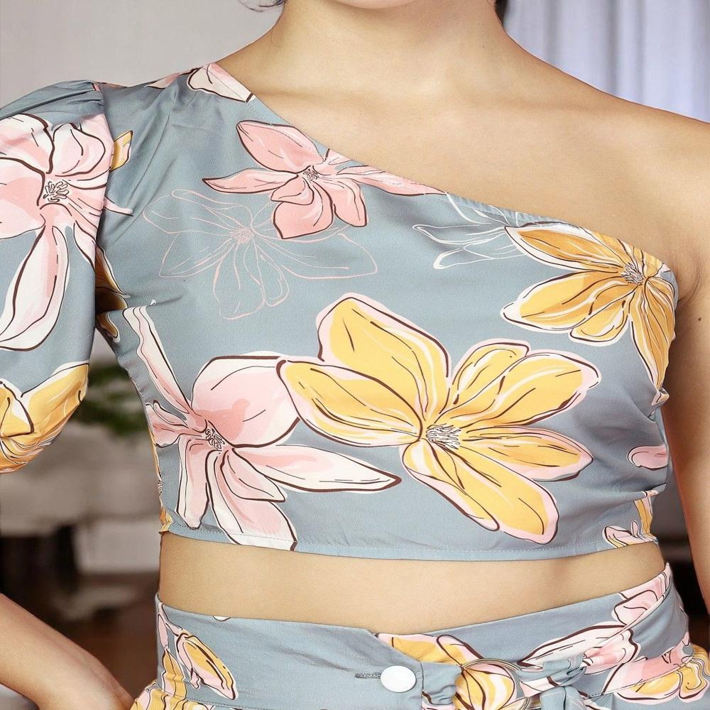 Floral Printed One Shoulder Crop