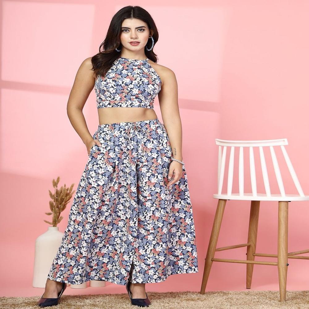 Floral Print Halter Neck Crop Top