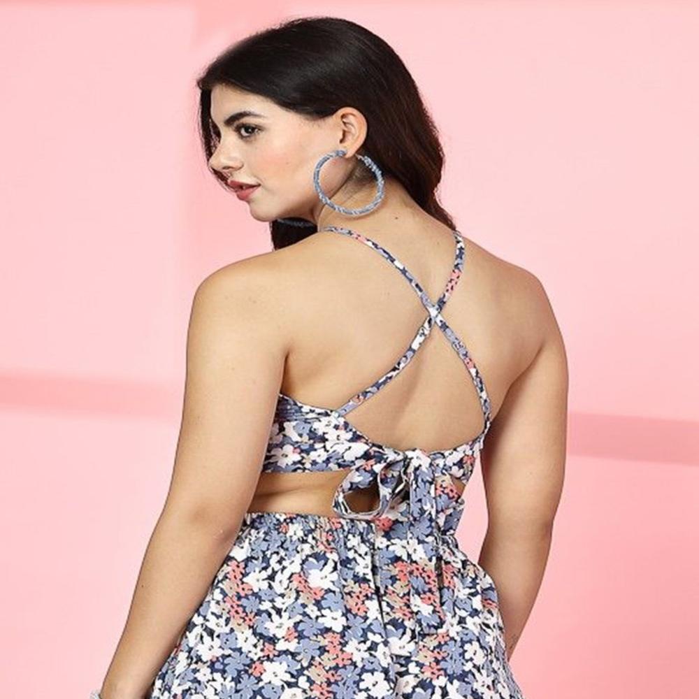 Floral Print Halter Neck Crop Top