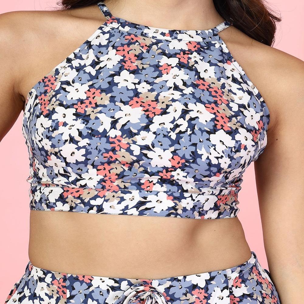 Floral Print Halter Neck Crop Top