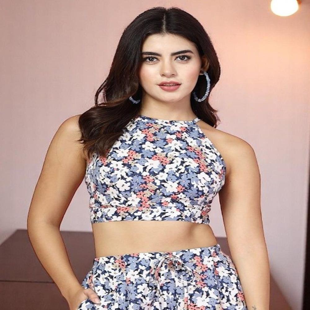 Floral Print Halter Neck Crop Top