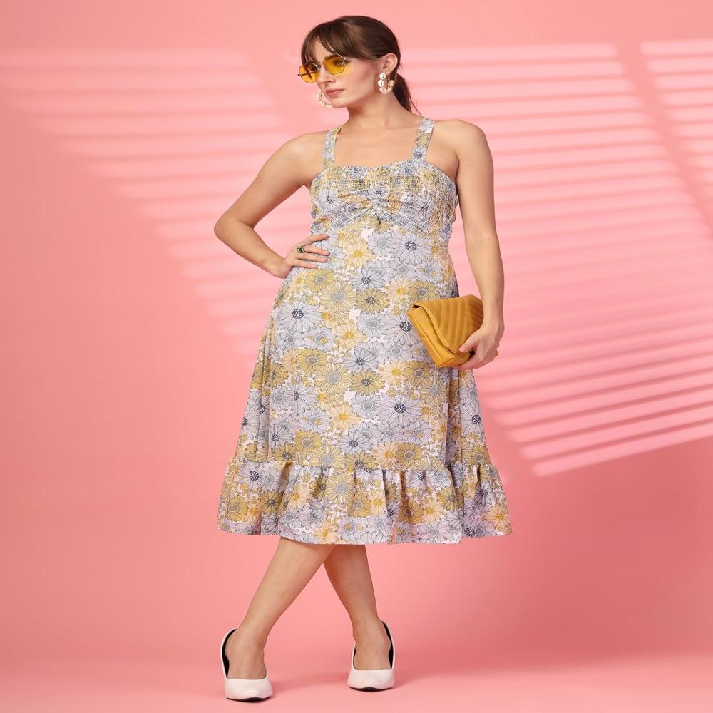 A-Line Printed Crepe Midi Dress