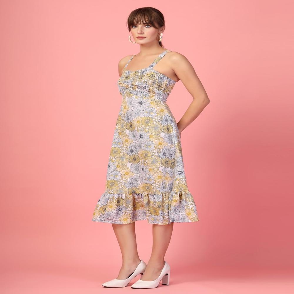 A-Line Printed Crepe Midi Dress