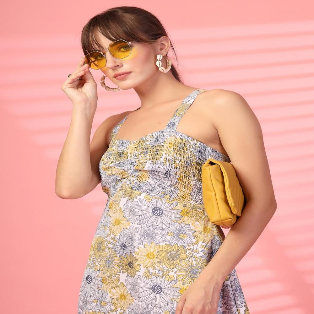 A-Line Printed Crepe Midi Dress