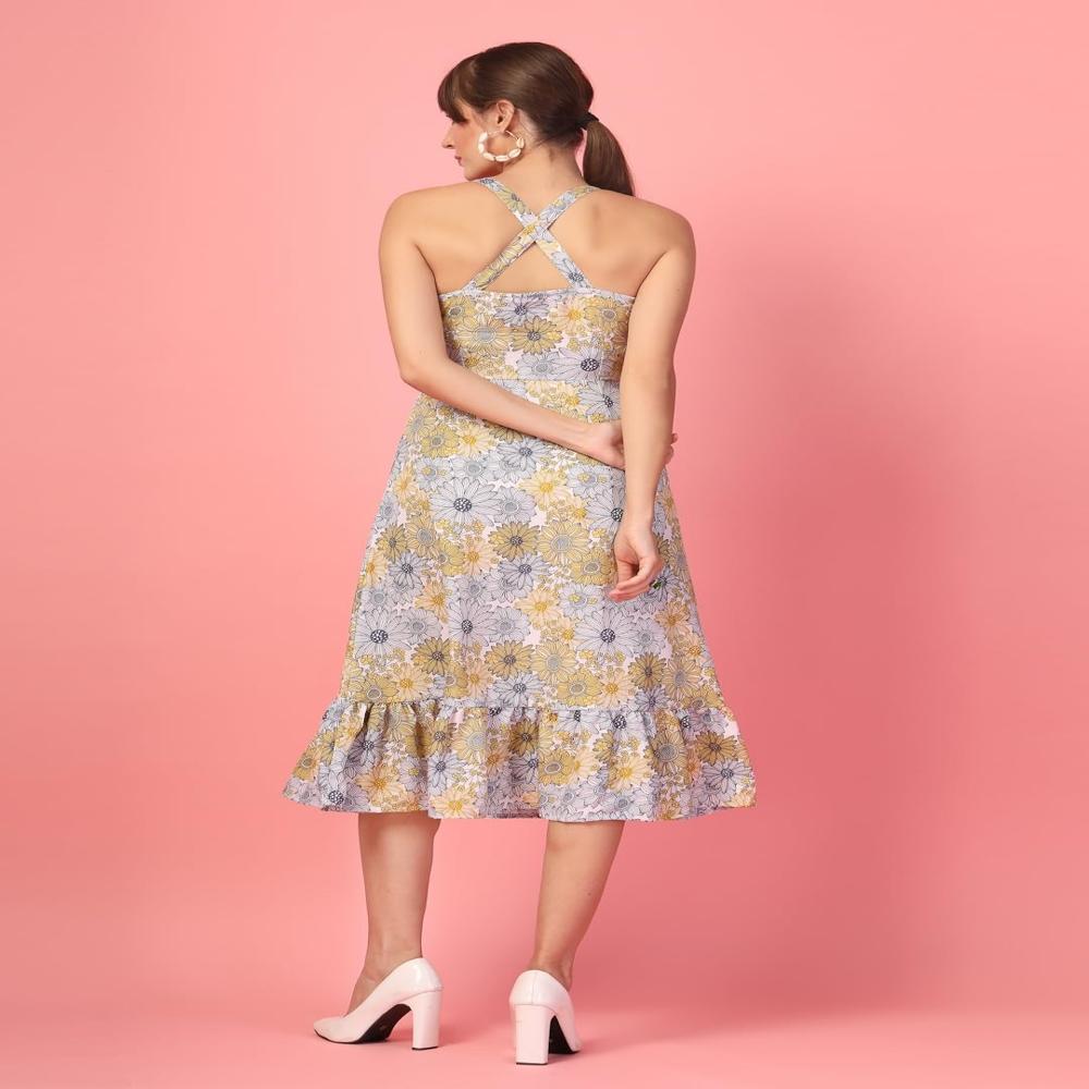 A-Line Printed Crepe Midi Dress