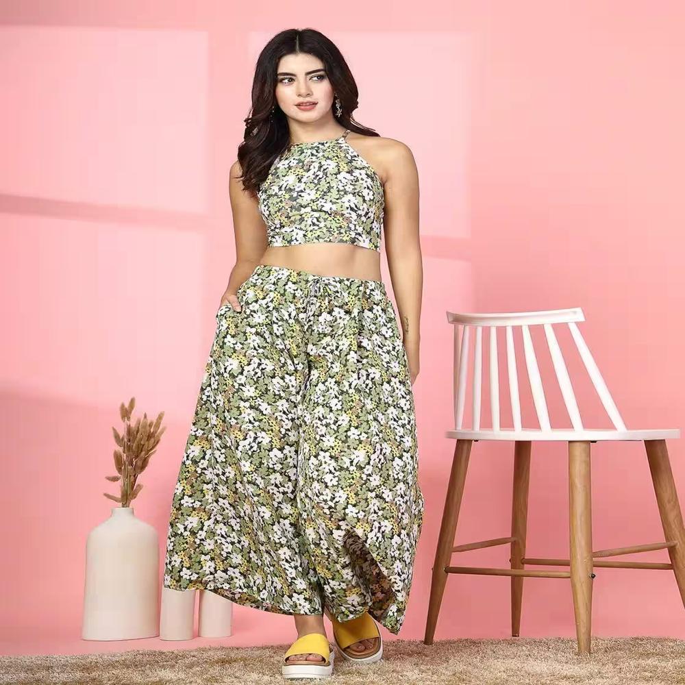 Floral Print Crop Top with Palazzos