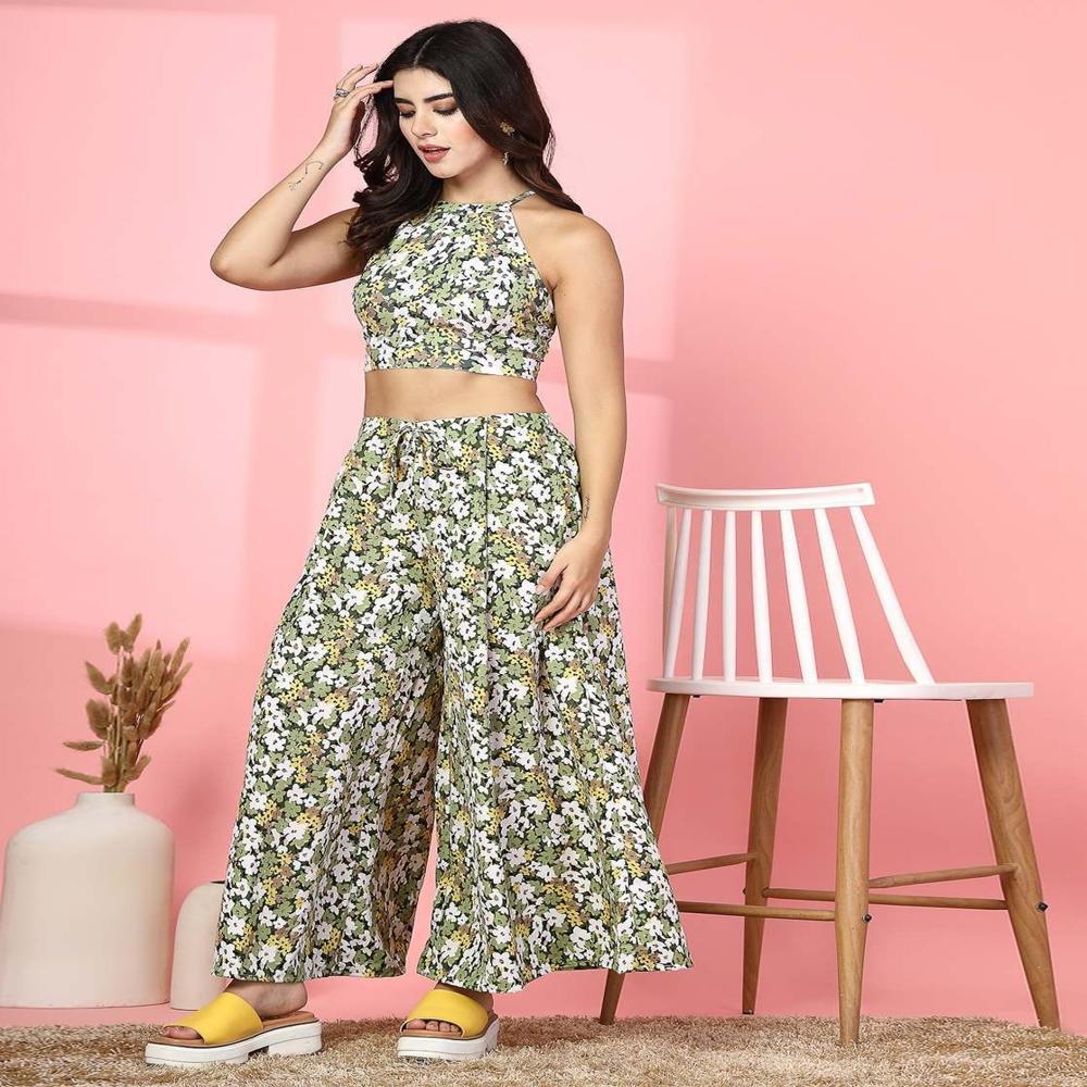 Floral Print Crop Top with Palazzos