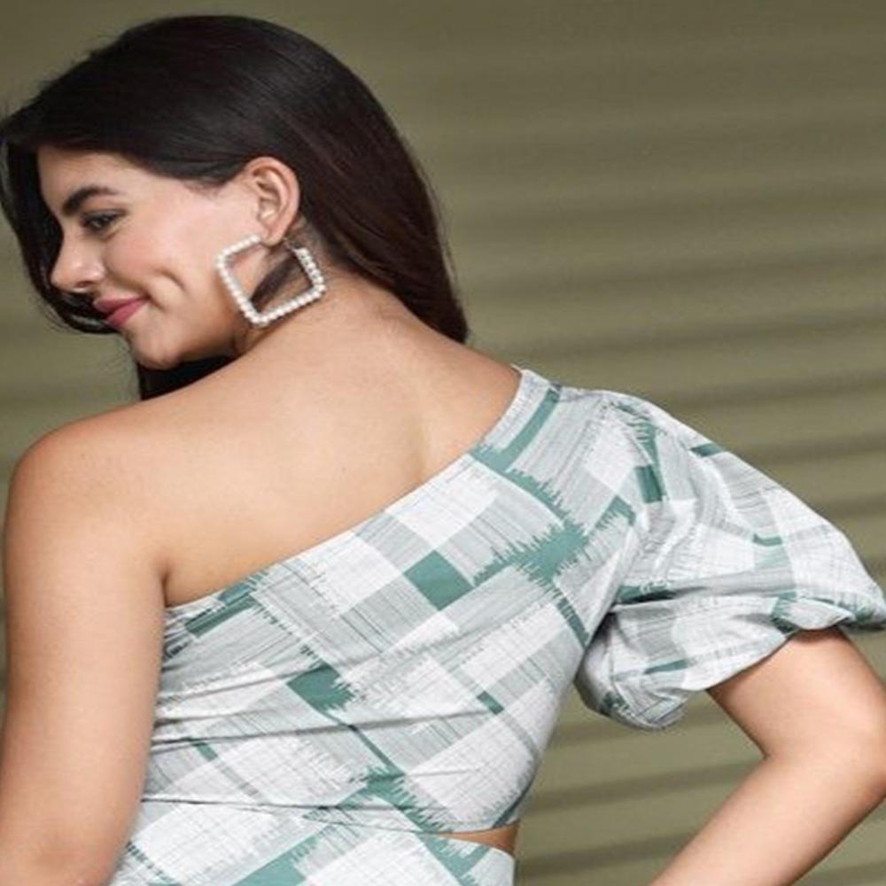 One Shoulder Crepe Crop Top , Sleeveless