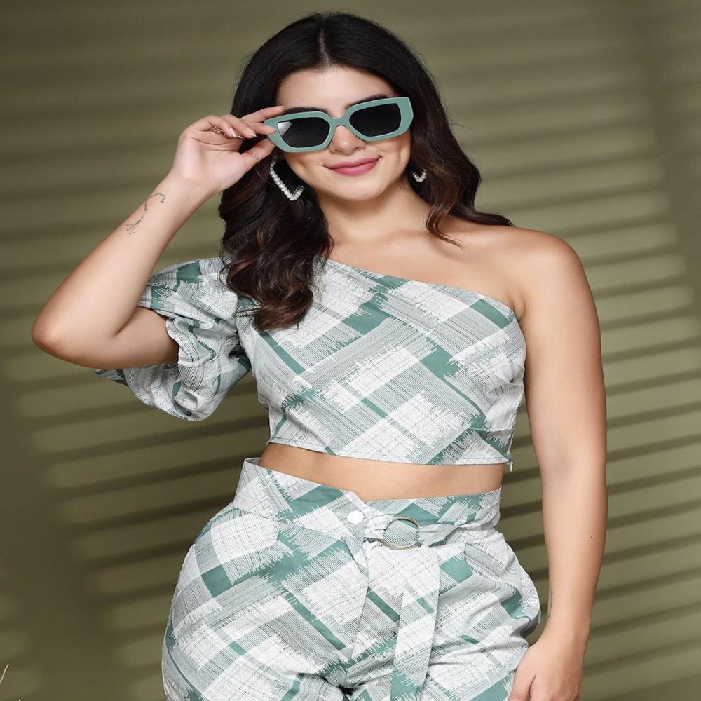 One Shoulder Crepe Crop Top , Sleeveless