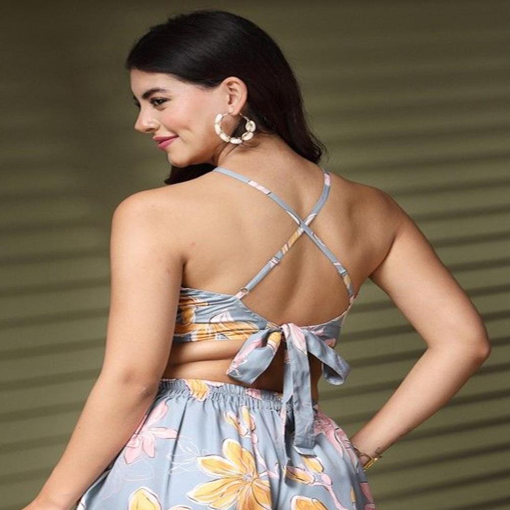 Floral Print Halter Neck Crop T