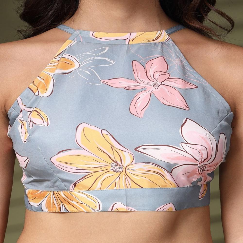 Floral Print Halter Neck Crop T