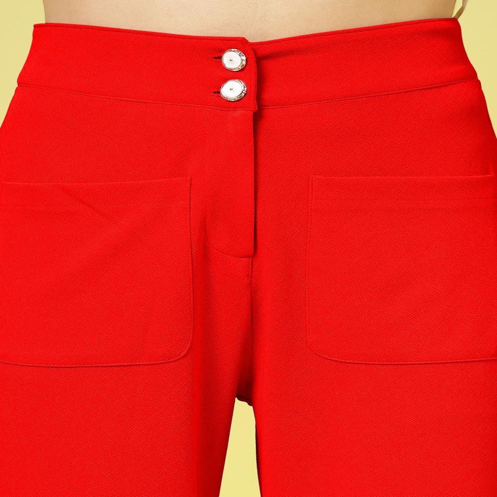 Women 2-piece Crop Top & Trousers Set - Color: Red
