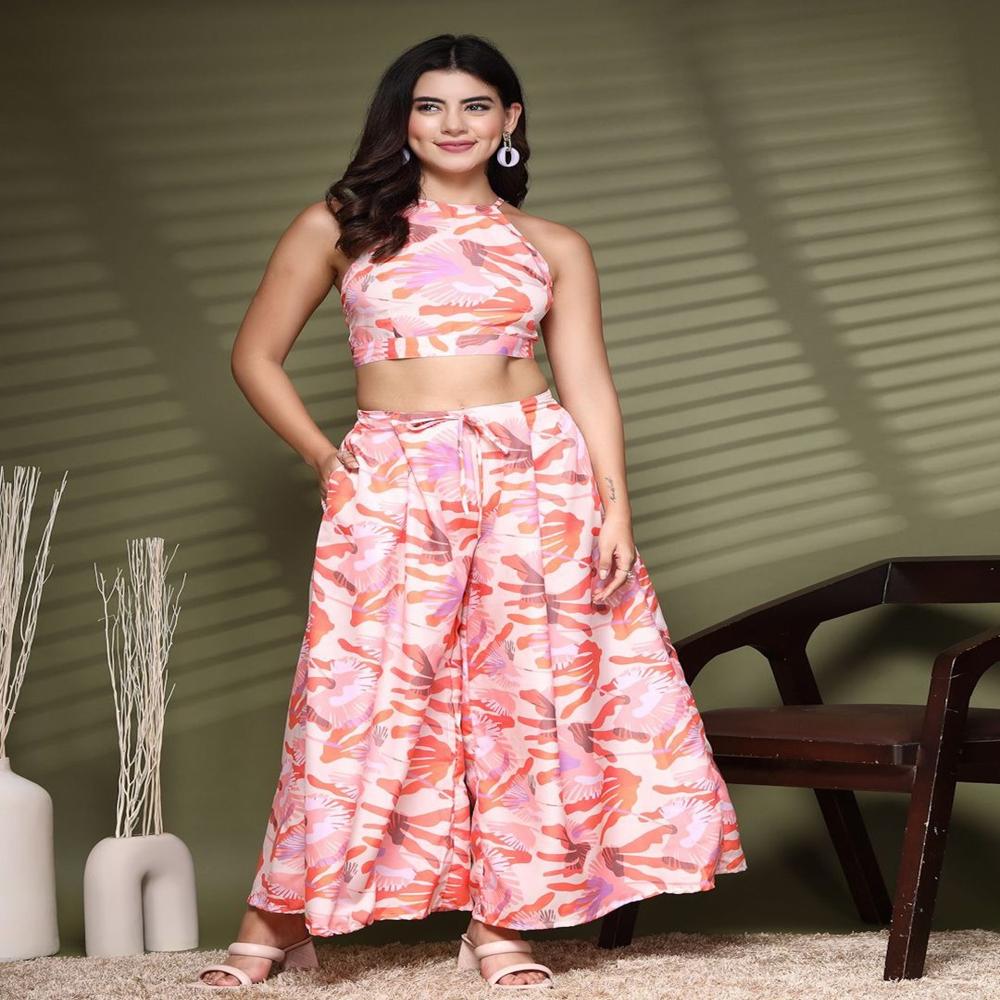 Printed Halter Neck Top - Color: Orange