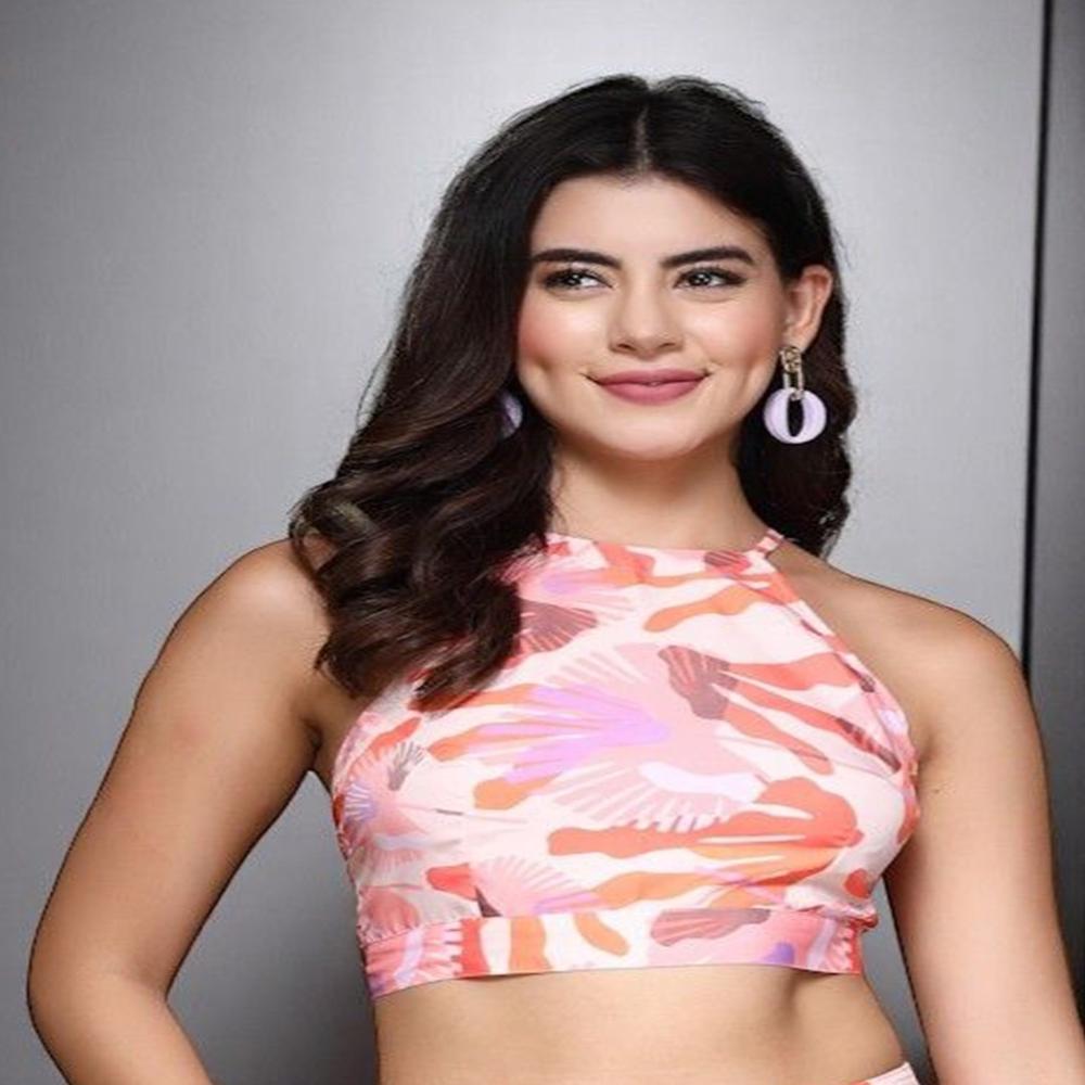 Printed Halter Neck Top - Color: Orange
